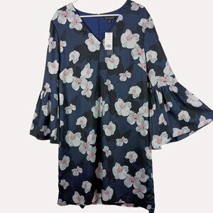 Banana Republic Dress Womens 14 Blue Floral Bell Sleeve Career Shift Cocktail